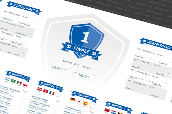 Fussball Spielplaner als Plakat zur EM 2024 mit dem Spielplan Flag in blau