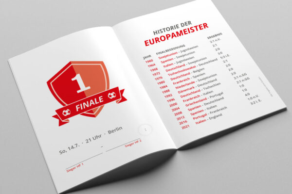 EM Spielplaner 2024 als Broschuere und Kompaktplaner mit dem Spielplan Flag in rot