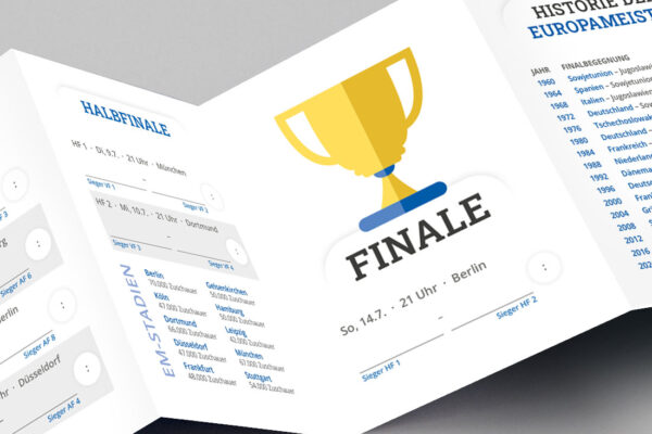 Pocketplaner als Streuartikel zur Fussball-EM 2024 mit dem Spielplan Trophy in blau