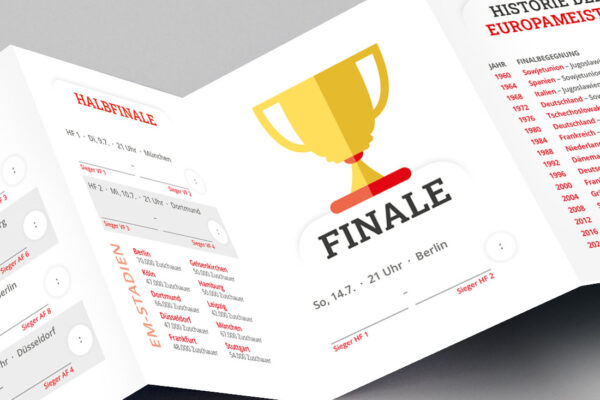Pocketplaner als Streuartikel zur Fussball-EM 2024 mit dem Spielplan Trophy in rot