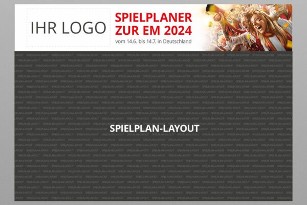 EM Planer als Wandplaner bzw. Poster mit Logo mit der Werbeflaeche Fans in rot