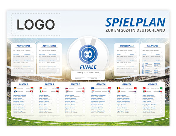 Poster mit Spielplan zur Fussball-EM 2024 mit Logo als Werbemittel