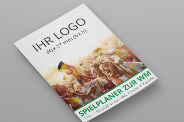 WM Planer 2026 als Pocketplaner mit der Werbeflaeche Fans in gruen