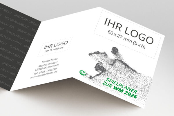 WM Planer mit Firmenlogo als Pocketplaner mit der Werbeflaeche Player in gruen